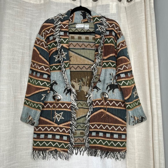 Vintage Lew Magram‎ Southwestern Tapestry Jacket Native American Horse Medium